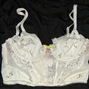 For Love And Lemons White Lace Bustier with Yellow Floral Accents